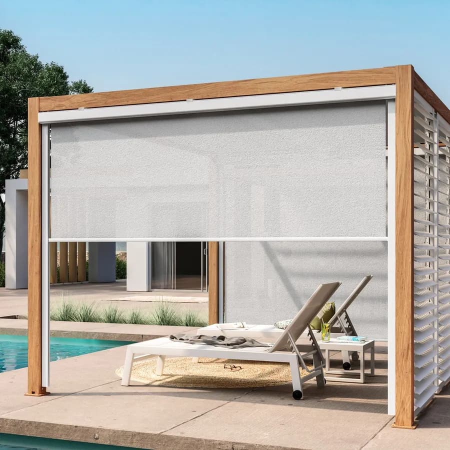 Tenda a caduta bianca lato da 3 m per pergola e gazebo bioclimatico effetto legno - Enea Wood