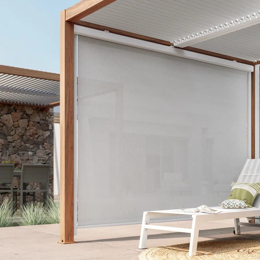 Tenda a caduta bianca lato da 3 m per pergola e gazebo bioclimatico effetto legno - Enea Wood