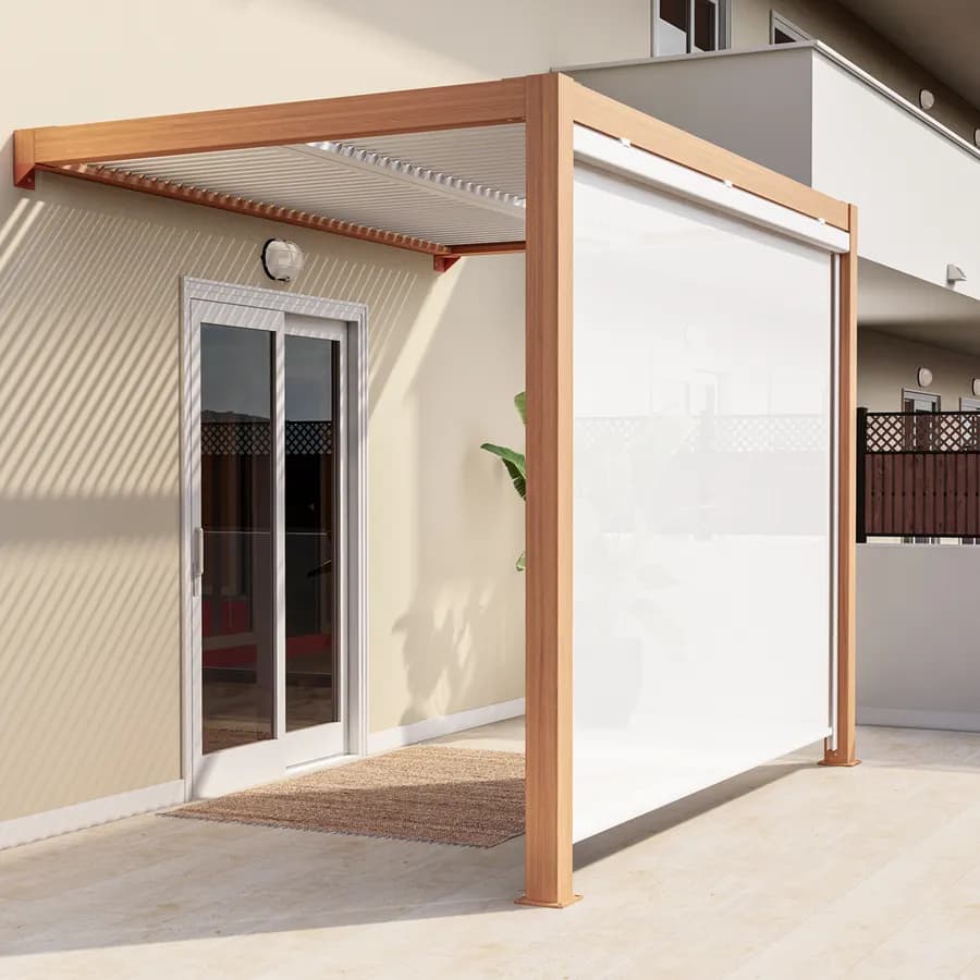 Tenda a caduta bianca lato da 3 m per pergola e gazebo bioclimatico effetto legno - Enea Wood