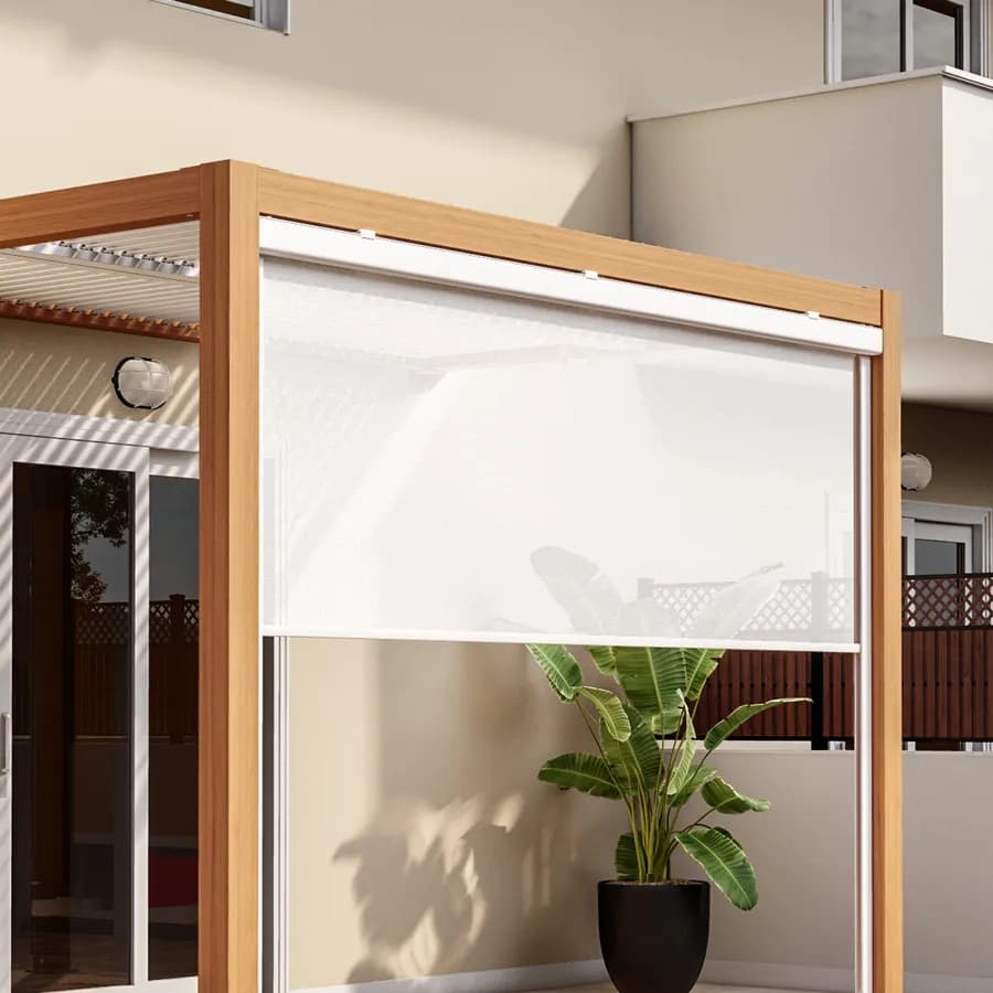 Tenda a caduta bianca lato da 3 m per pergola e gazebo bioclimatico effetto legno - Enea Wood