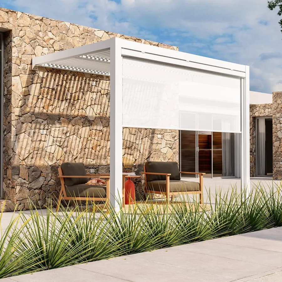 Tenda a caduta bianca lato da 3 m per pergola e gazebo bioclimatico effetto legno - Enea Wood