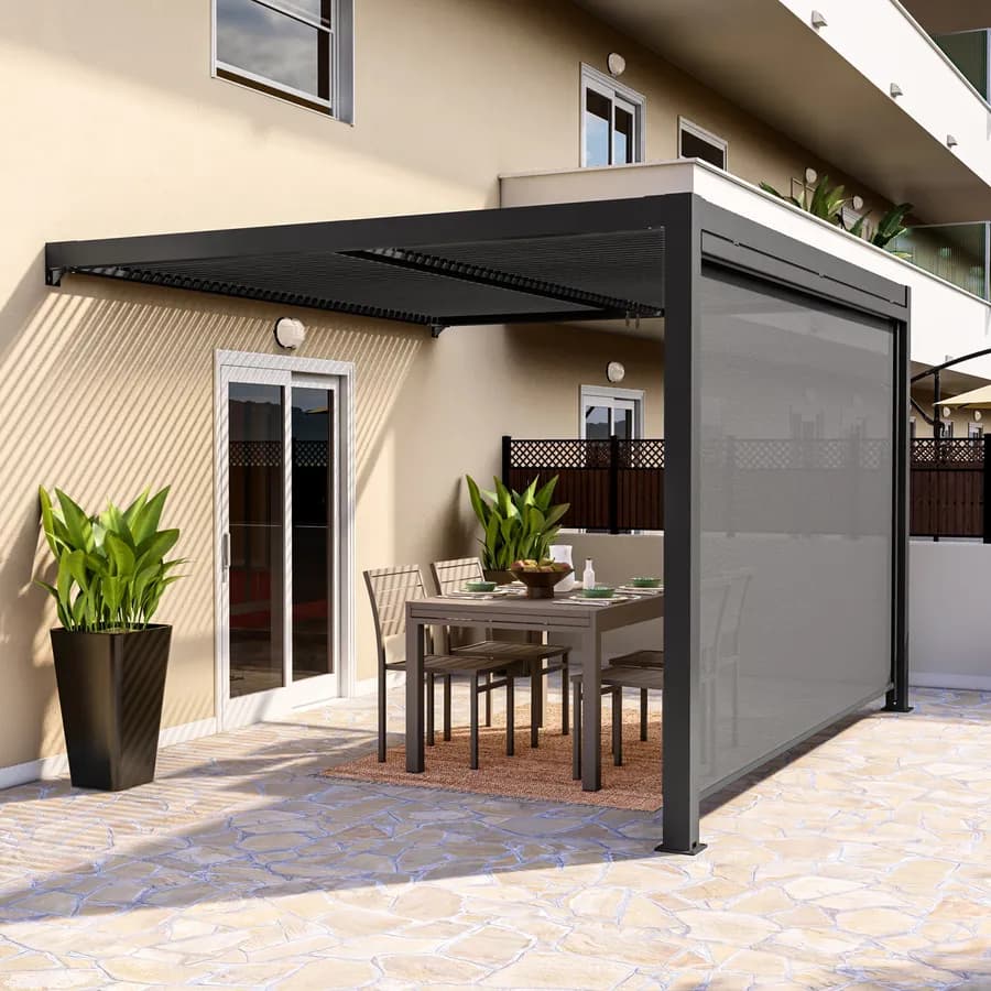 Tenda a caduta antracite lato da 3,6 m per pergola o gazebo bioclimatico antracite - Enea