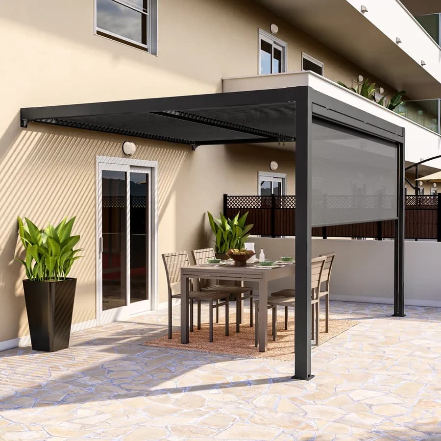 Tenda a caduta antracite lato da 3,6 m per pergola o gazebo bioclimatico antracite - Enea