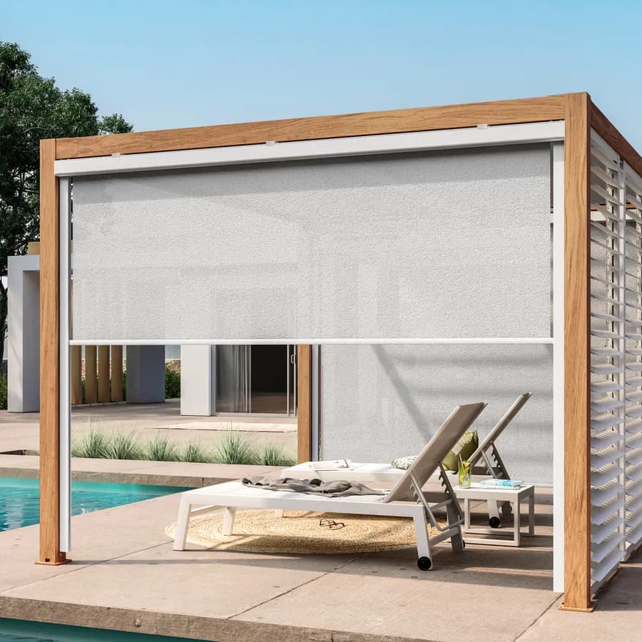 Tenda a caduta bianca lato 4 m per pergola o gazebo bioclimatico effetto legno - Enea Wood