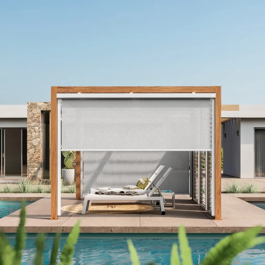 Tenda a caduta bianca lato 4 m per pergola o gazebo bioclimatico effetto legno - Enea Wood