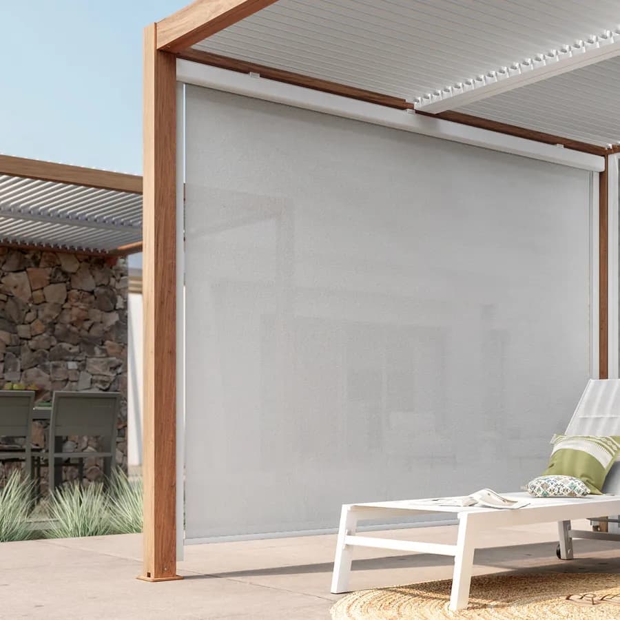 Tenda a caduta bianca lato 4 m per pergola o gazebo bioclimatico effetto legno - Enea Wood