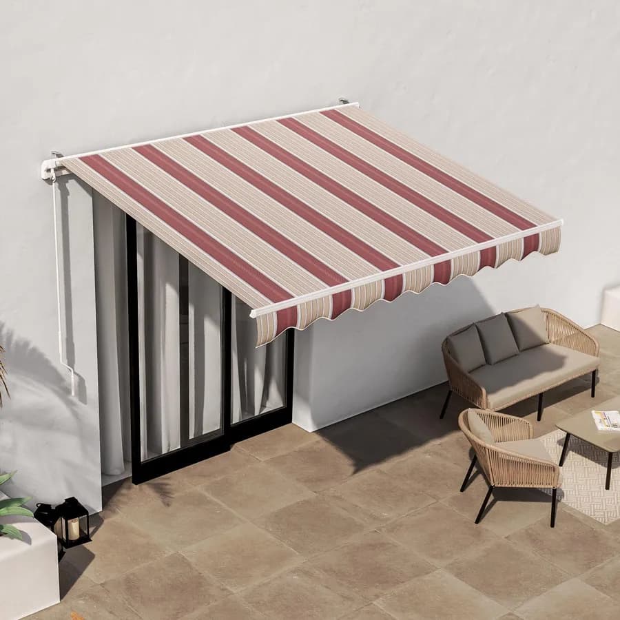 Tenda da sole retrattile deluxe 250 cm estensione 200 cm bordeaux a righe