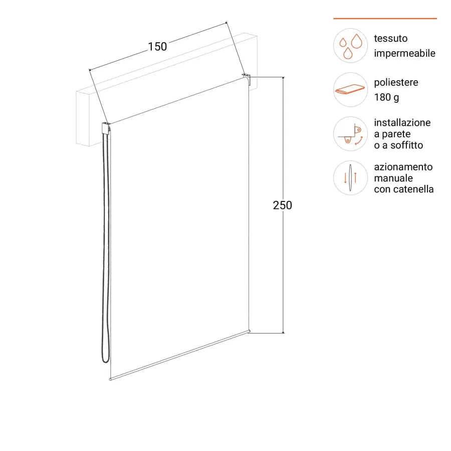 Tenda da sole a caduta verticale 150x250h cm gialla a righe