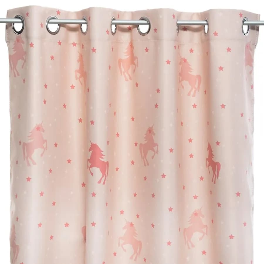 Tenda oscurante 140x250h cm rosa con unicorni e stelle fosforescenti - Oceania Kids