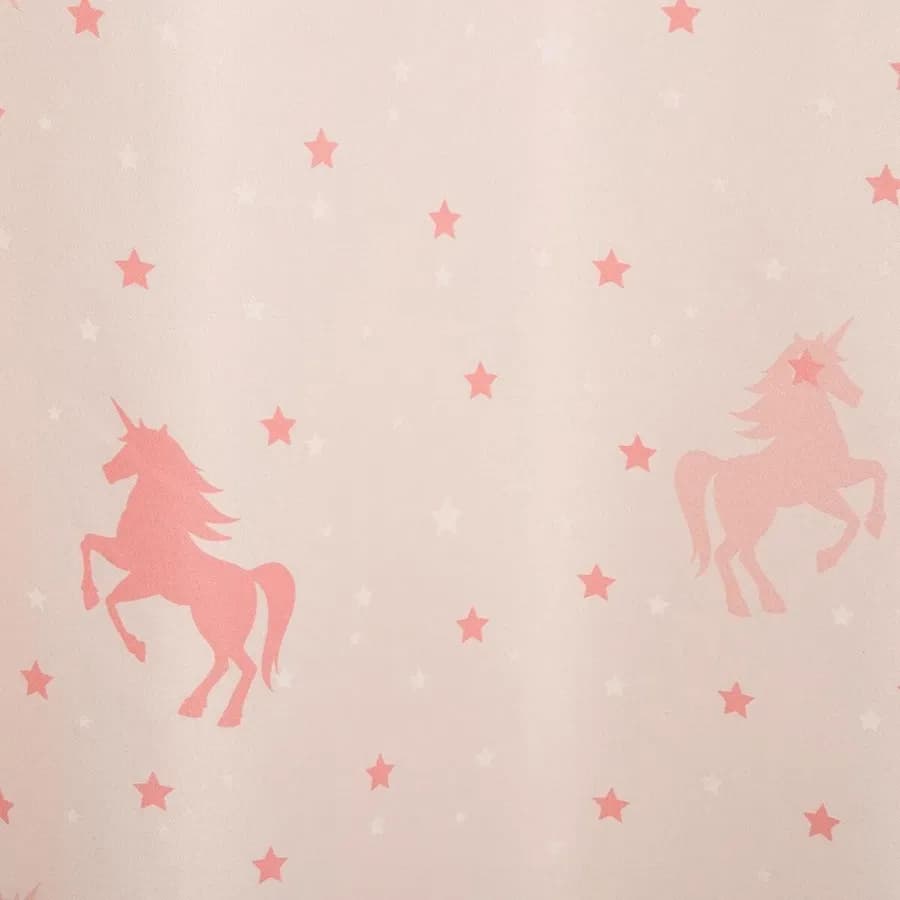 Tenda oscurante 140x250h cm rosa con unicorni e stelle fosforescenti - Oceania Kids