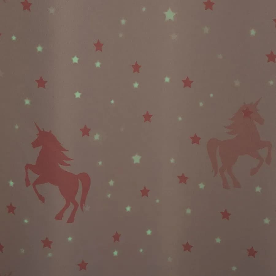 Tenda oscurante 140x250h cm rosa con unicorni e stelle fosforescenti - Oceania Kids