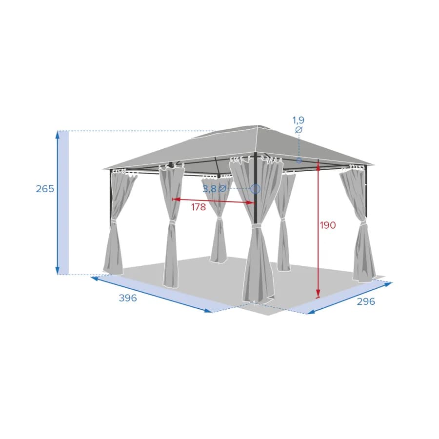Set 6 tende con cerniera per gazebo Albury e Malvasia da 3x4 m in poliestere grigio