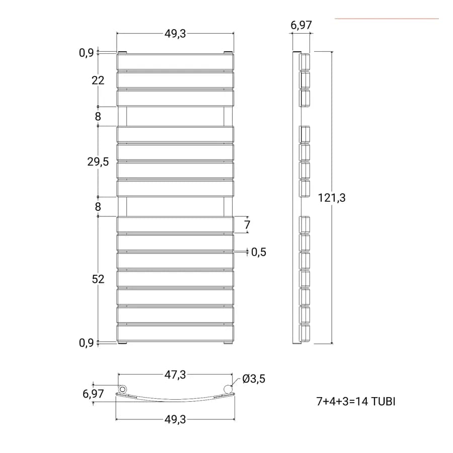 Termoarredo curvo 1213x493 mm in acciaio al carbonio antracite - Venezia di Lazzarini