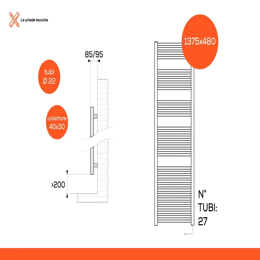 Termoarredo elettrico 1375x480mm potenza 750W presa shuko antracite - E-Cortina di Lazzarini
