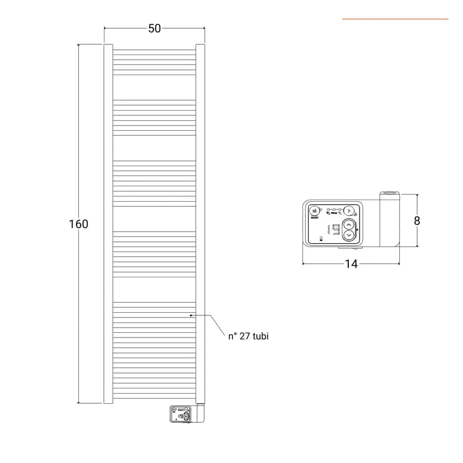Termoarredo elettrico 1600x500 mm potenza 750W termostato bianco- E-Bormio di Lazzarini