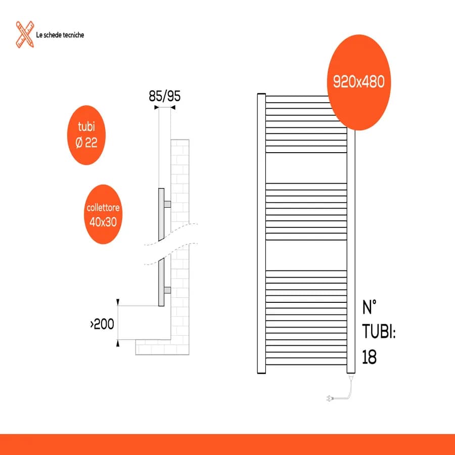 Termoarredo elettrico 920X480 mm potenza 500W presa shuko antracite - E-Cortina di Lazzarini