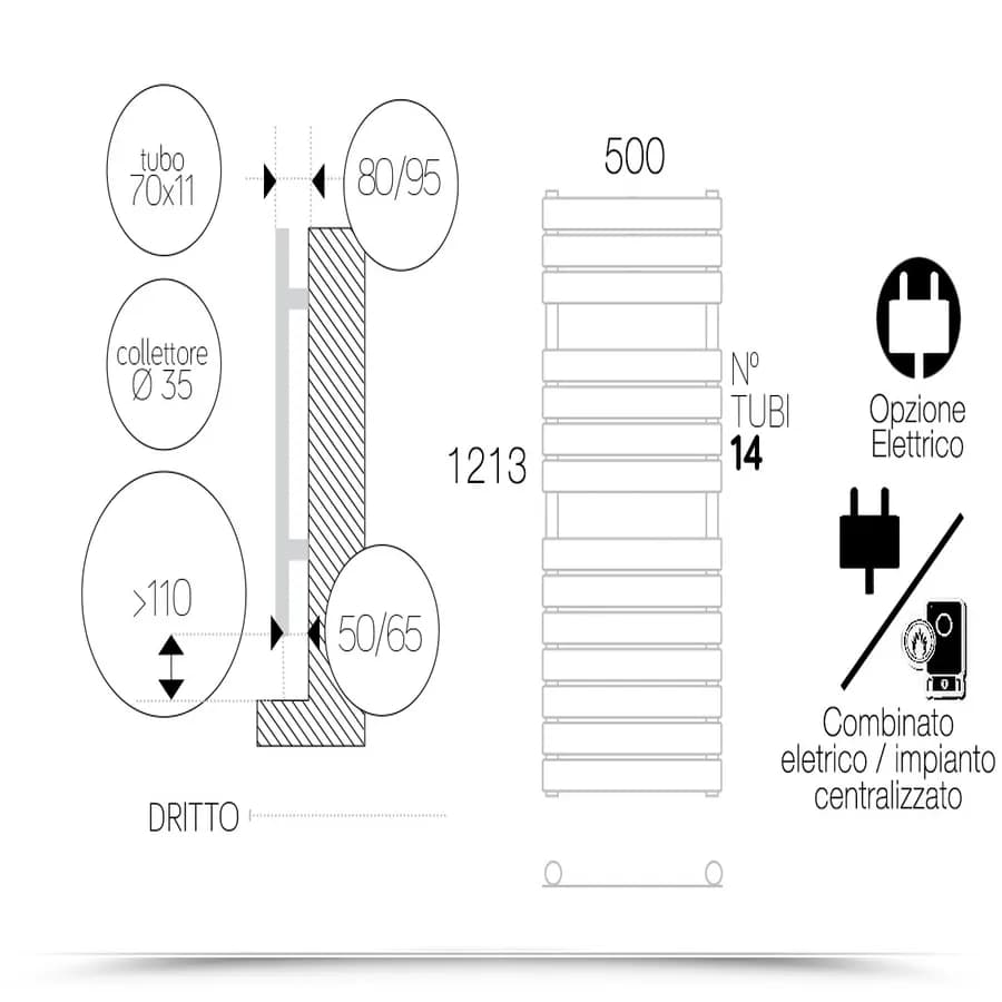 Termoarredo 1213x500 mm cromo tubi piatti - Palermo di Lazzarini