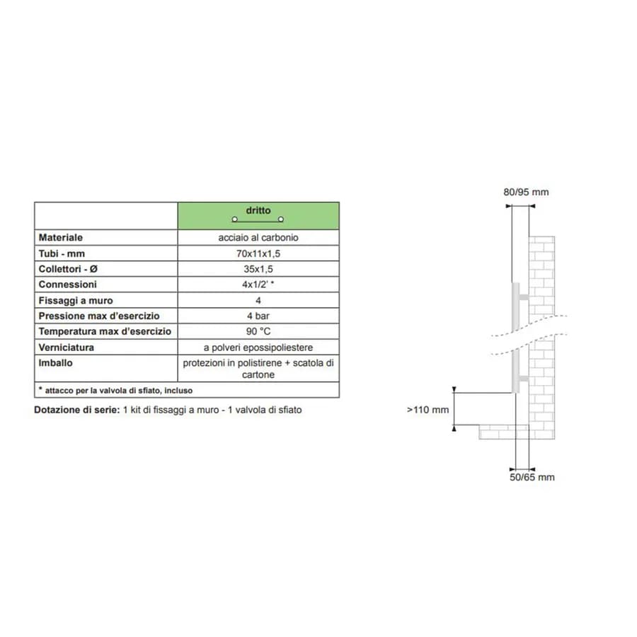 Termoarredo 1213x500 mm cromo tubi piatti - Palermo di Lazzarini