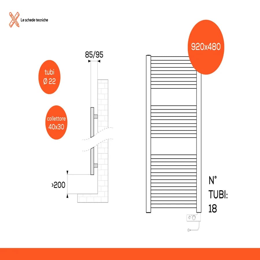 Termoarredo elettrico 920x480 mm termostato bianco - E-Cortina di Lazzarini