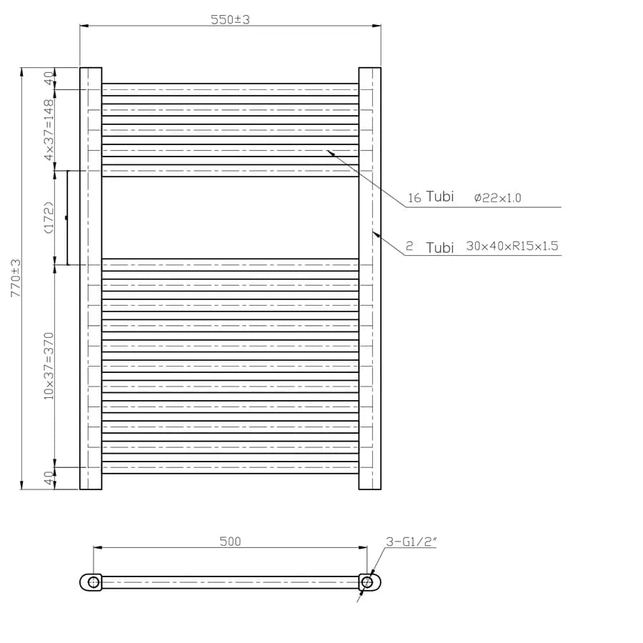 Termoarredo scaldasalviette 770x550 bianco interasse 500 mm - Alpina