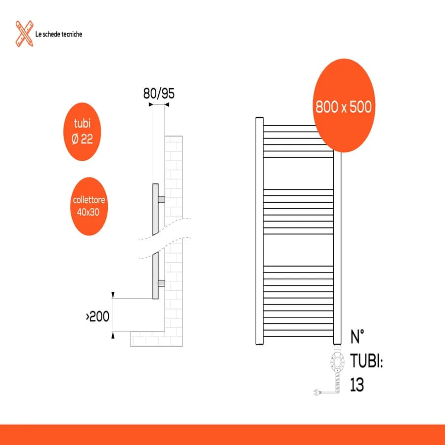 Termoarredo elettrico 800x500 mm potenza 300W termostato digitale risparmio energetico bianco - E-Bolzano di Lazzarini