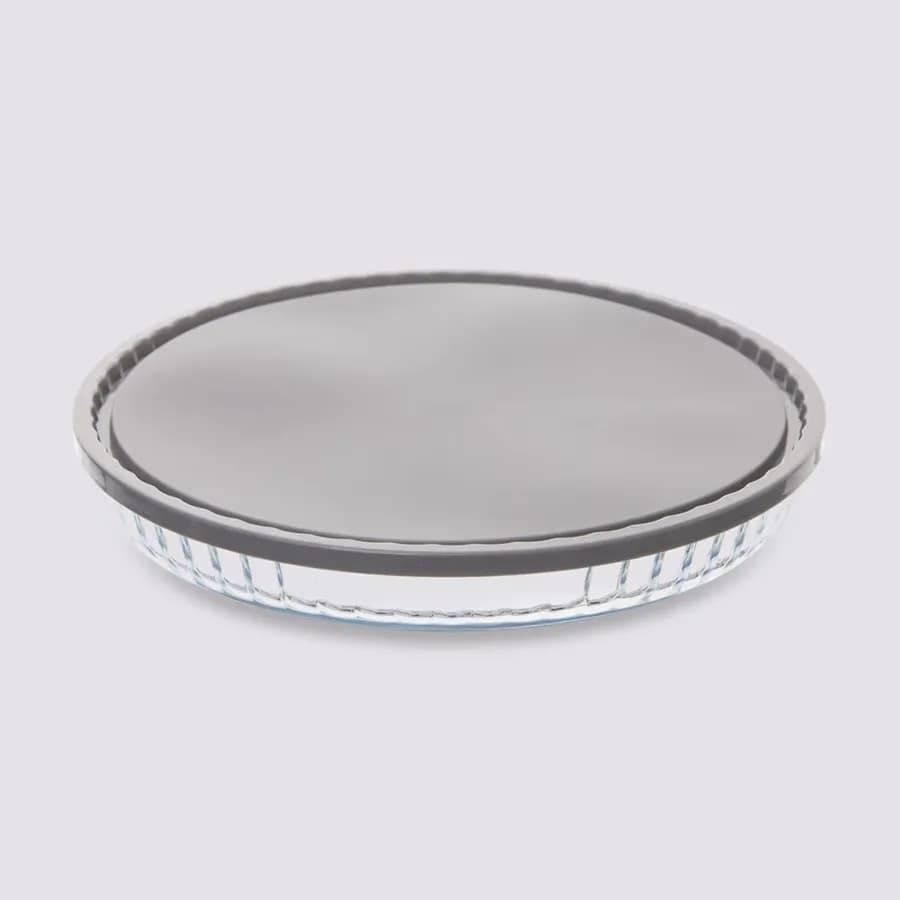 Pirofila rotonda 27 cm in vetro borosilicato con coperchio grigio