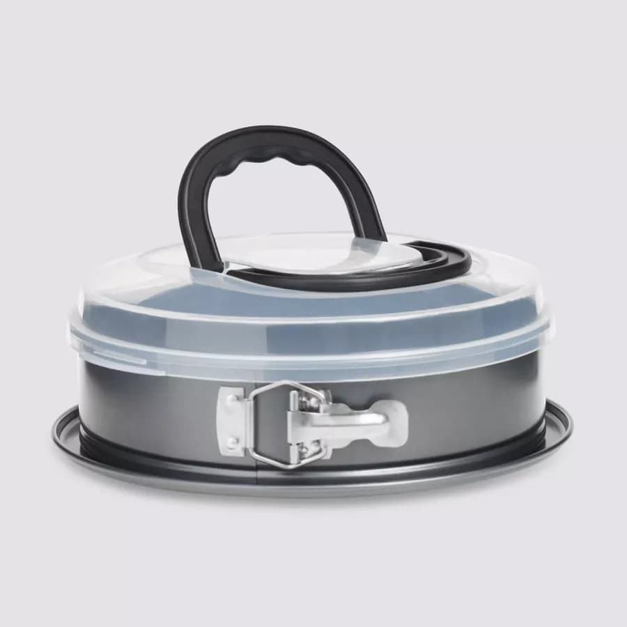 Tortiera rotonda 29 cm in acciaio grigio con cerniera e coperchio