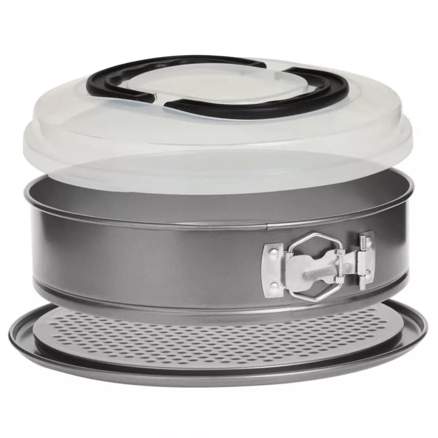 Tortiera rotonda 29 cm in acciaio grigio con cerniera e coperchio
