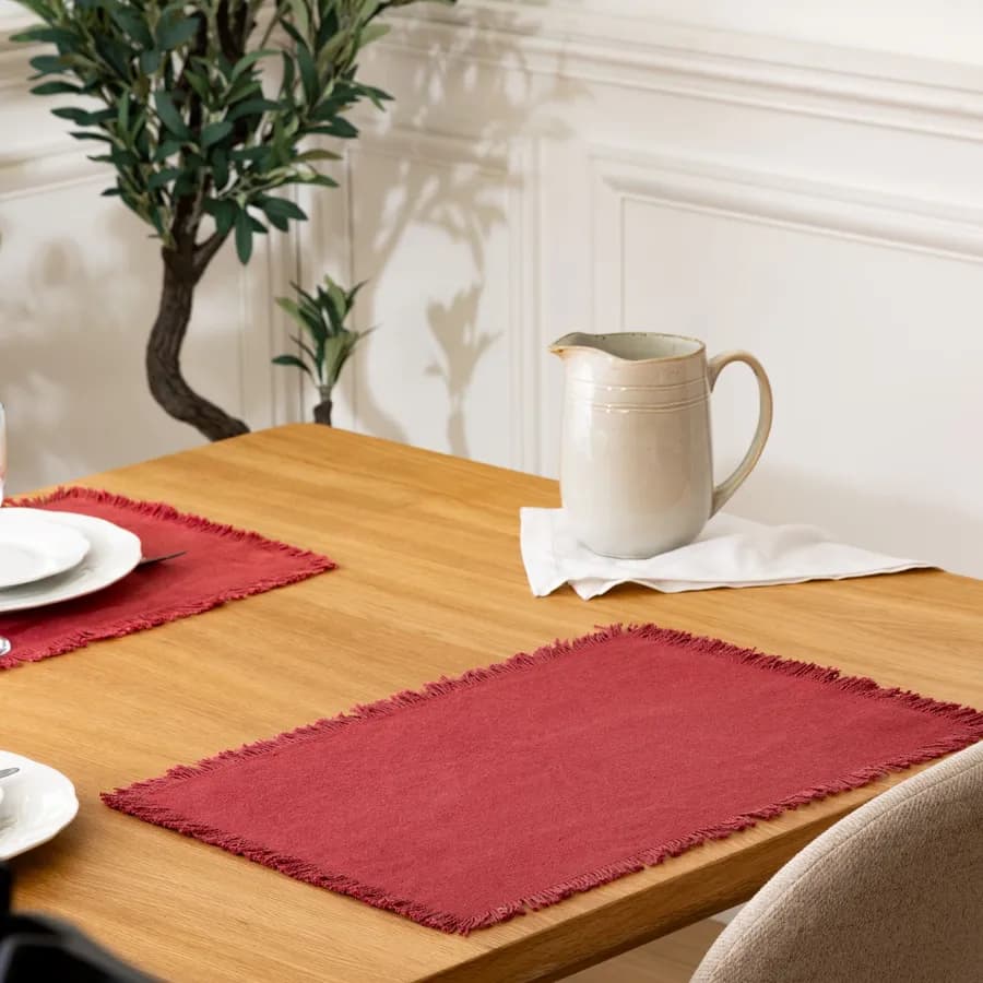 Tovaglietta 45x30 cm in cotone rosso con frange - Saphir