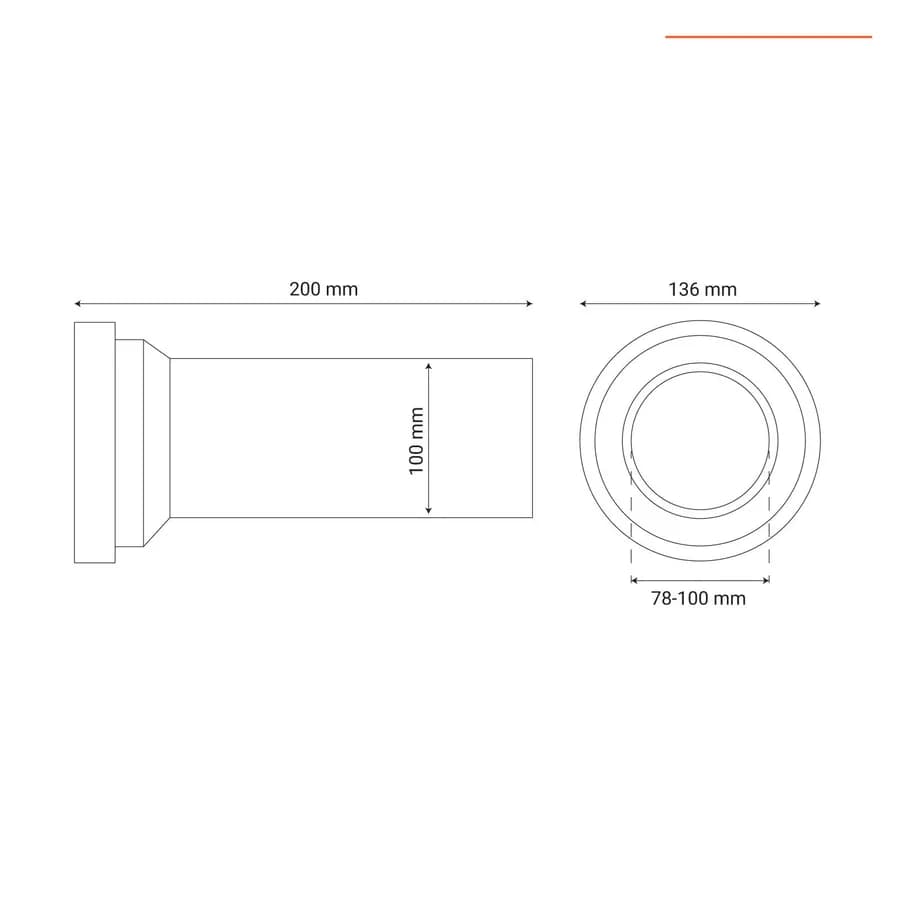 Tubo di connessione dritto per scarico WC lunghezza 20 cm e diametro 10 cm