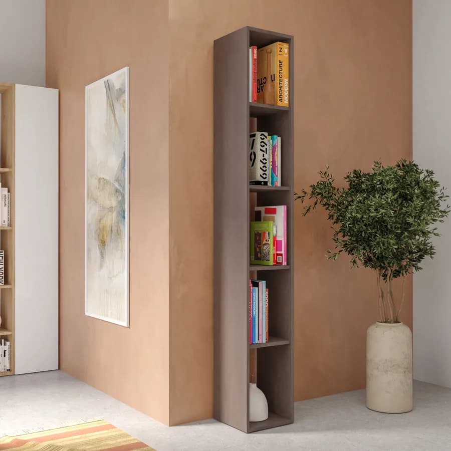 Libreria 28x185h cm bronzo con 4 ripiani regolabili in altezza - Clary