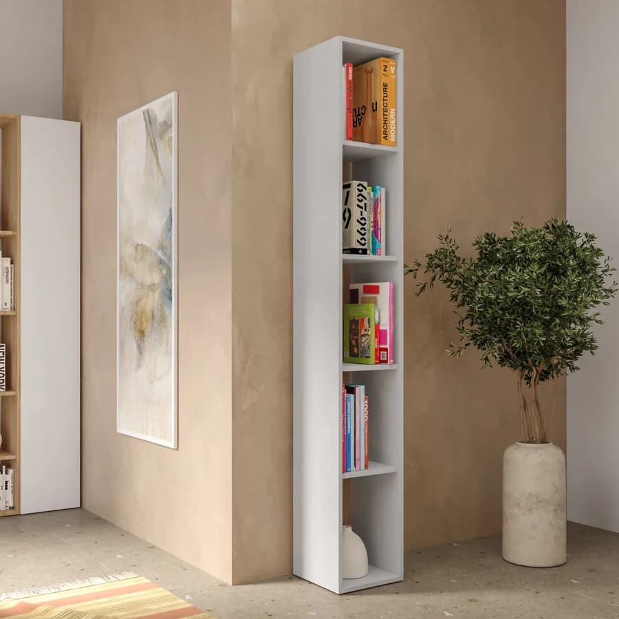 Libreria 28x185h cm gesso con 4 ripiani regolabili in altezza - Clary