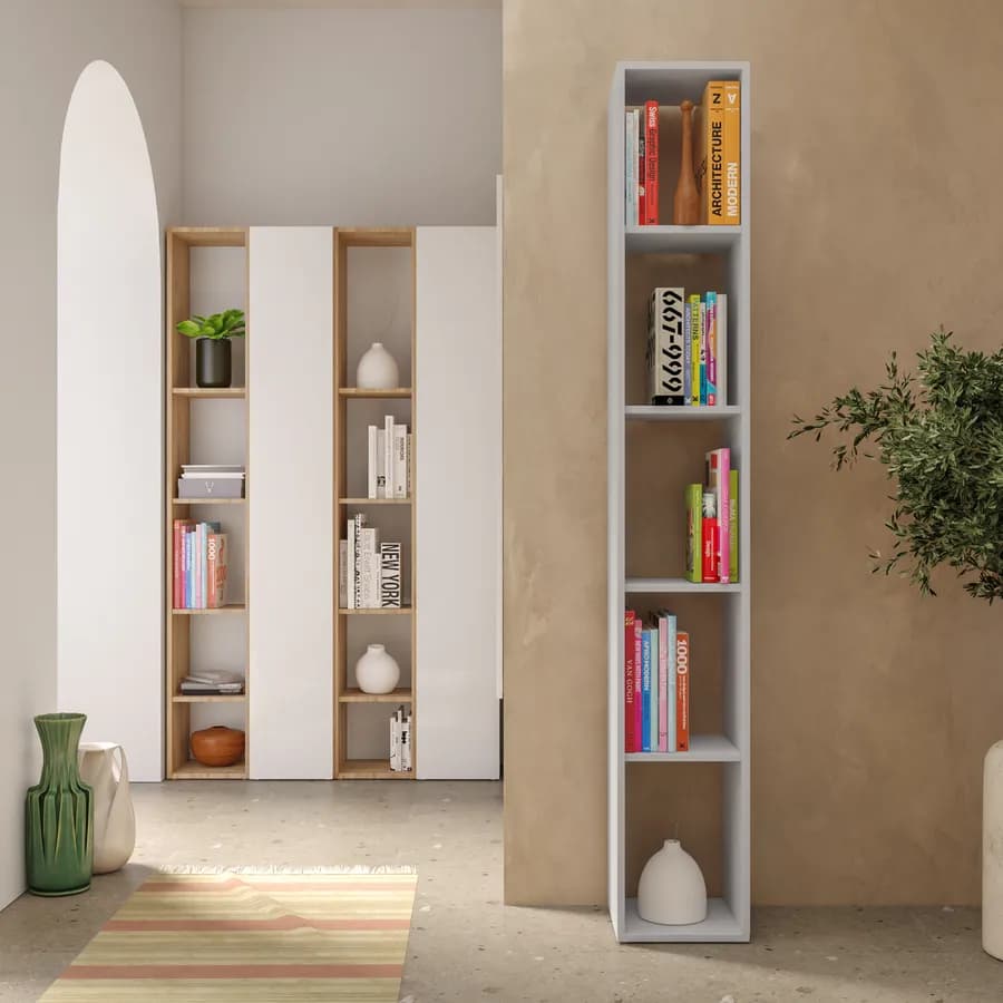 Libreria 28x185h cm gesso con 4 ripiani regolabili in altezza - Clary