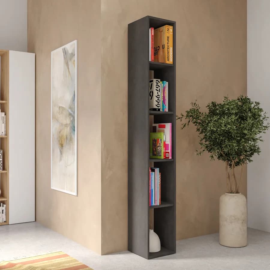 Libreria 28x185h cm lava con 4 ripiani regolabili in altezza - Clary