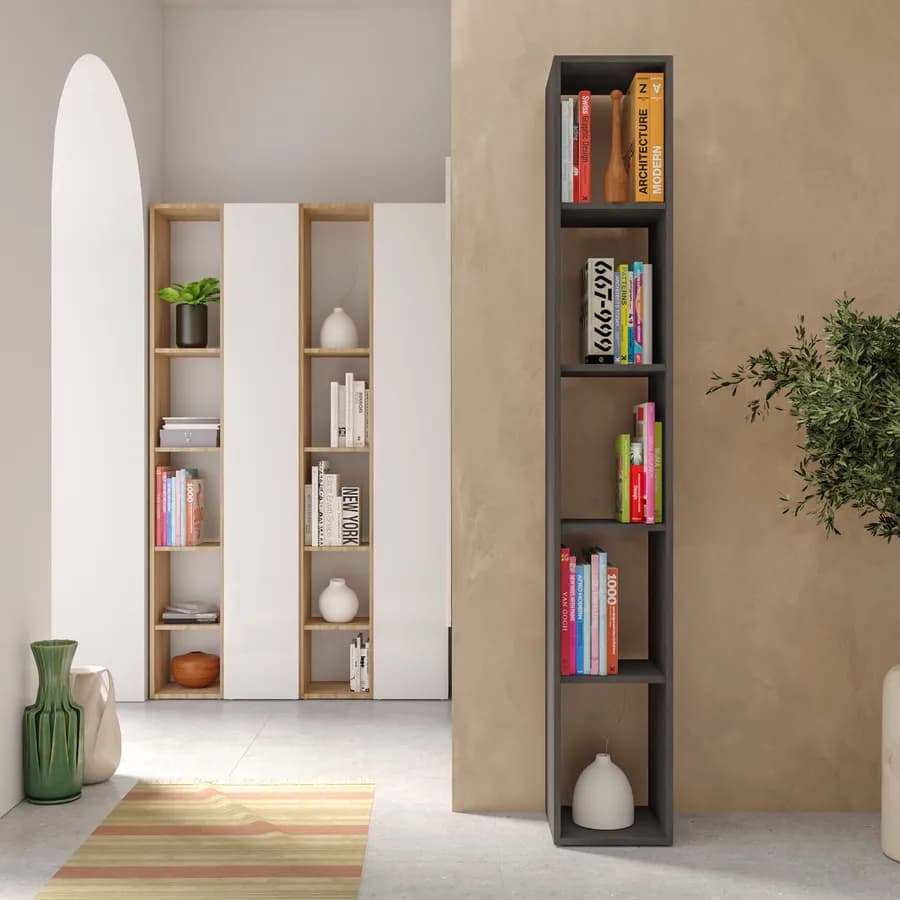 Libreria 28x185h cm lava con 4 ripiani regolabili in altezza - Clary