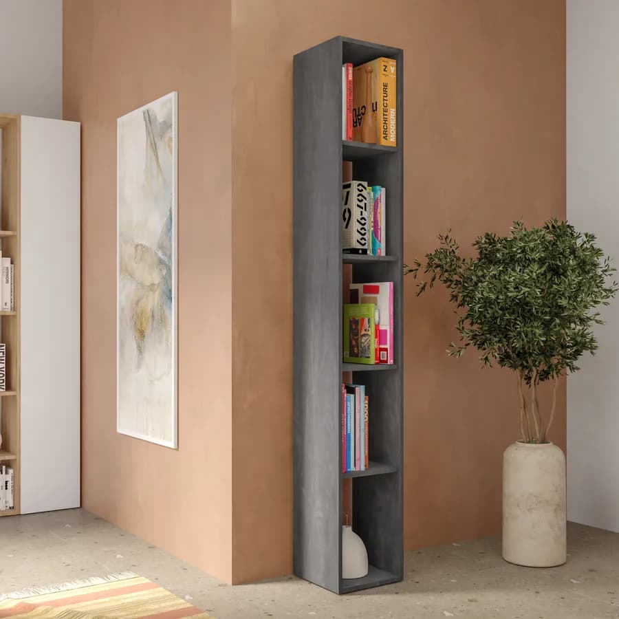 Libreria 28x185h cm piombo con 4 ripiani regolabili in altezza - Clary