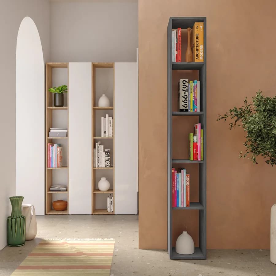 Libreria 28x185h cm piombo con 4 ripiani regolabili in altezza - Clary