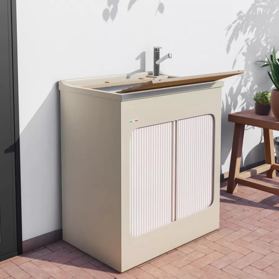 Vasca e mobile lavanderia Lavacril di Colavene crema 75x50 cm con serranda