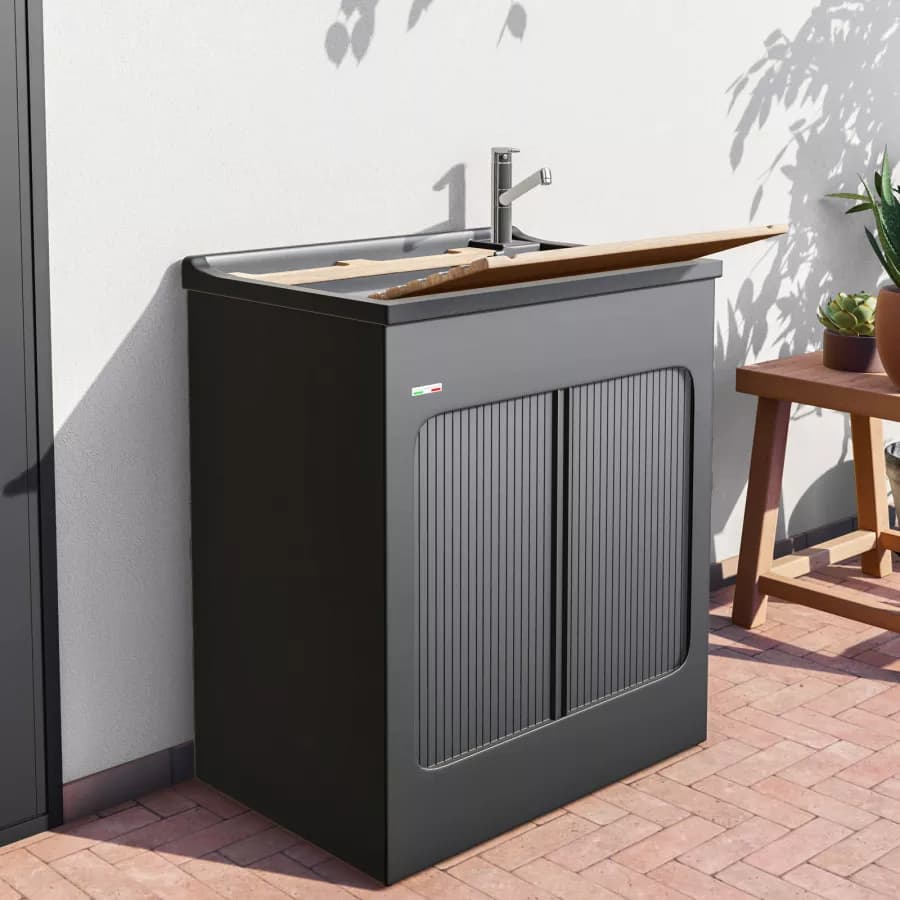 Vasca e mobile lavanderia Lavacril di Colavene nero 75x50x87h cm con serranda