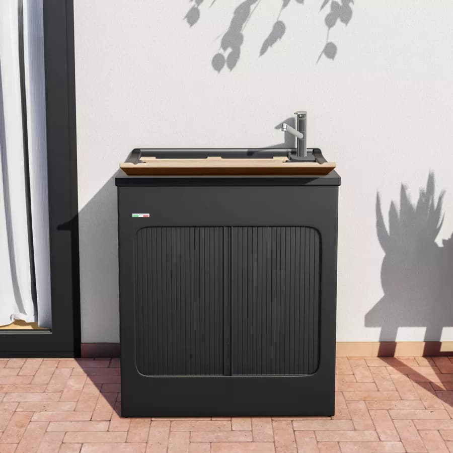 Vasca e mobile lavanderia Lavacril di Colavene nero 75x50x87h cm con serranda