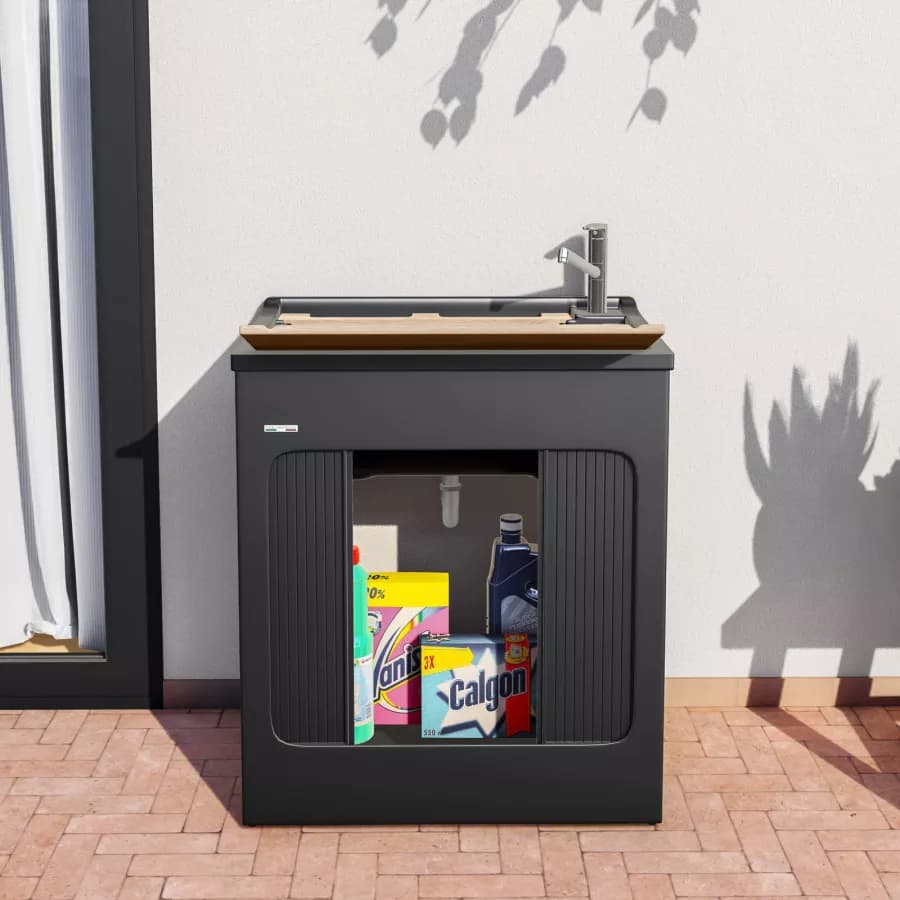 Vasca e mobile lavanderia Lavacril di Colavene nero 75x50x87h cm con serranda