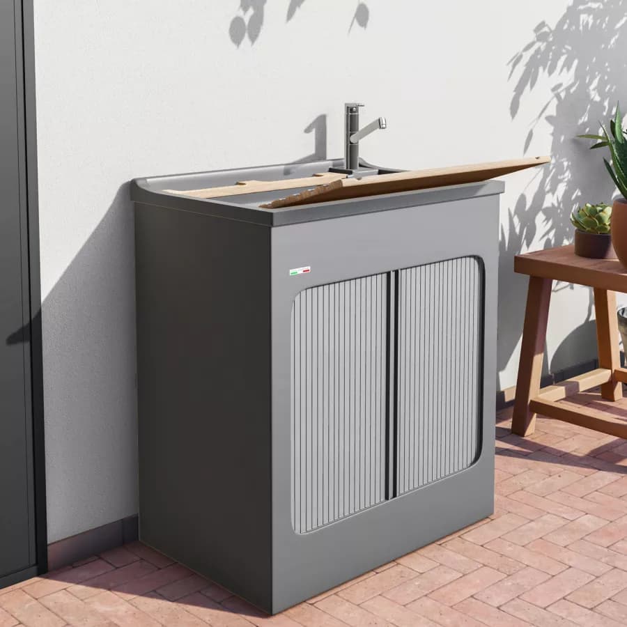 Vasca lavatoio e mobile lavanderia Lavacril di Colavene grigio 75x50 cm con tavola in legno
