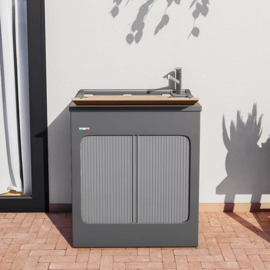Vasca lavatoio e mobile lavanderia Lavacril di Colavene grigio 75x50 cm con tavola in legno