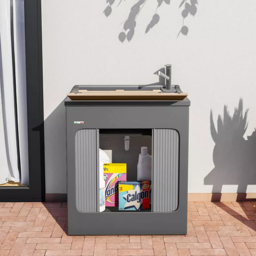 Vasca lavatoio e mobile lavanderia Lavacril di Colavene grigio 75x50 cm con tavola in legno