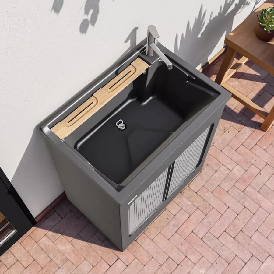 Vasca lavatoio e mobile lavanderia Lavacril di Colavene grigio 75x50 cm con tavola in legno