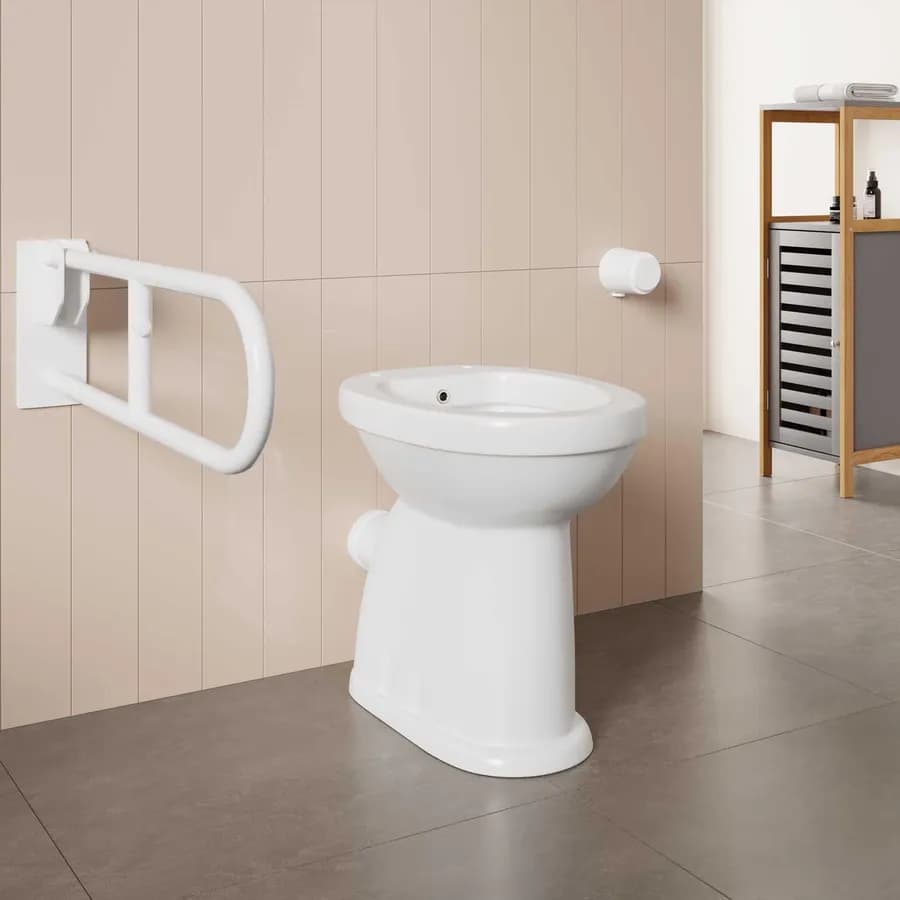 Vaso bidet ergonomico da 50h cm in ceramica bianco con scarico a parete