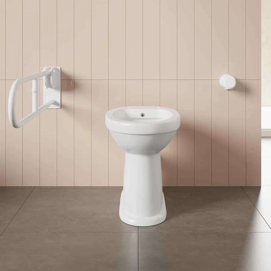 Vaso bidet ergonomico da 50h cm in ceramica bianco con scarico a parete