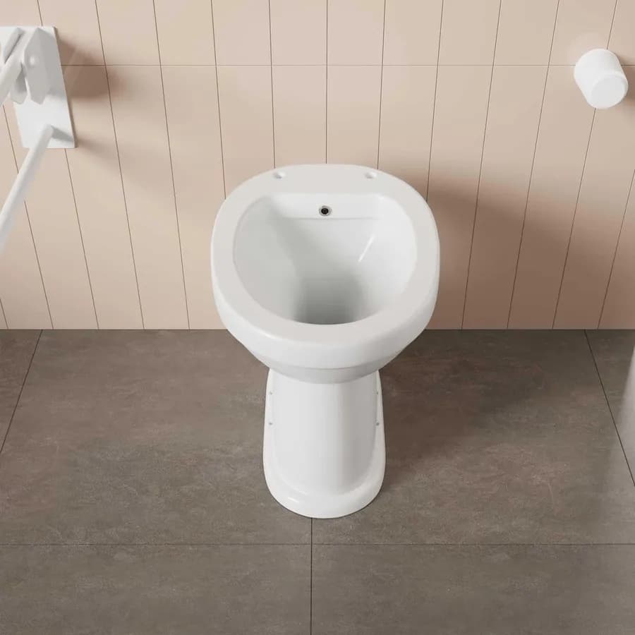 Vaso bidet ergonomico da 50h cm in ceramica bianco con scarico a parete