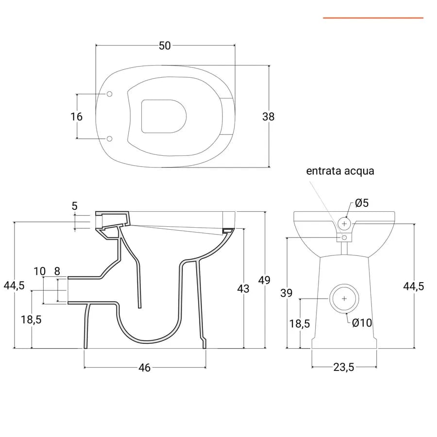 Vaso bidet da 50h cm in ceramica bianco con apertura frontale scarico a parete