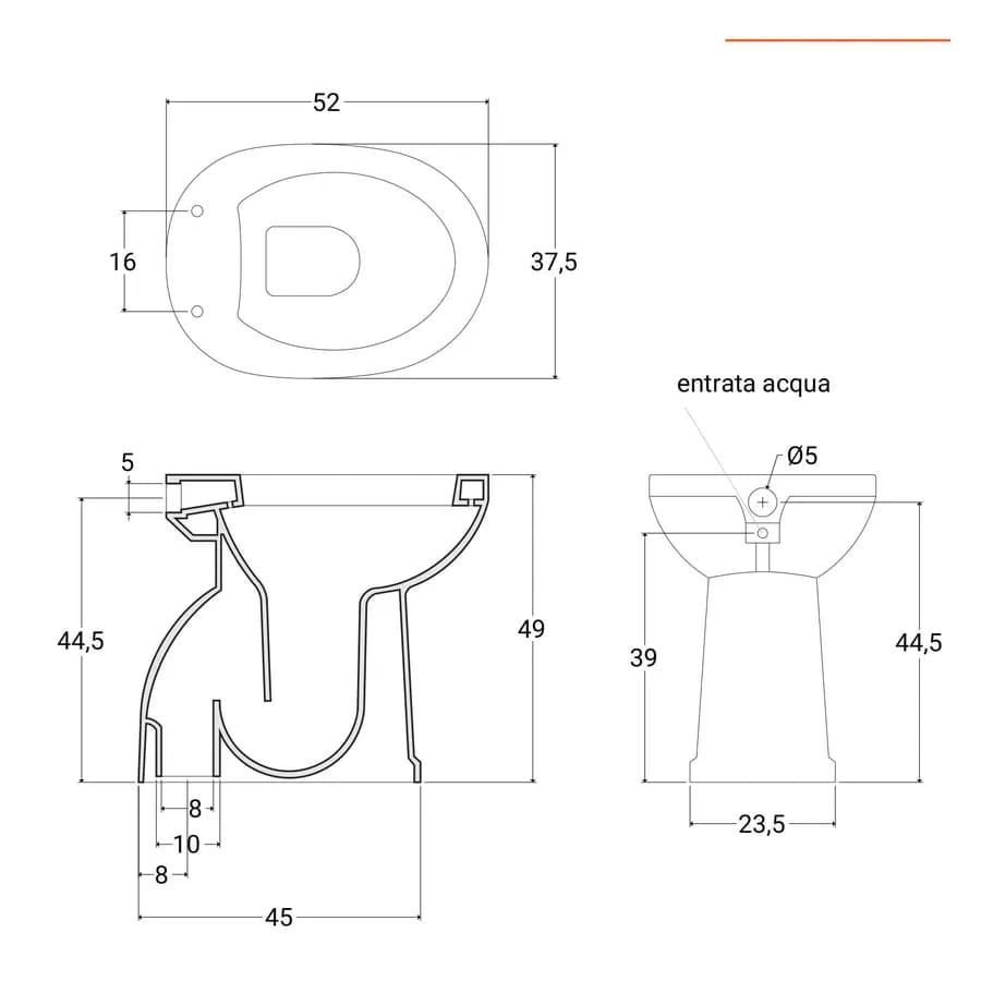 Vaso bidet accessibile in ceramica con copriwc scarico a terra